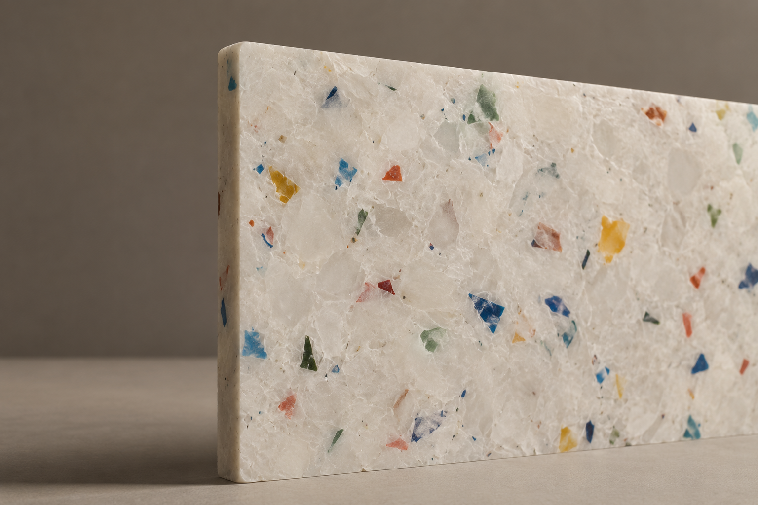 Concept of a pale panel with coloured recycled-looking fragments