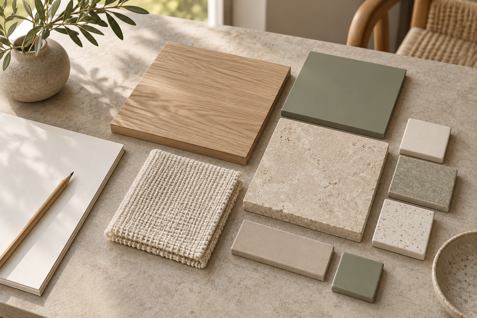Selection of wood, textile and mineral finish samples