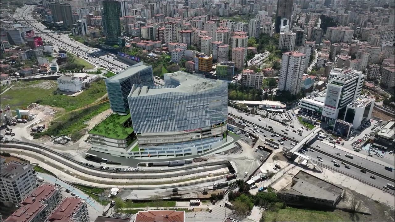 Building and urban context seen from a drone — Pixel House Studio