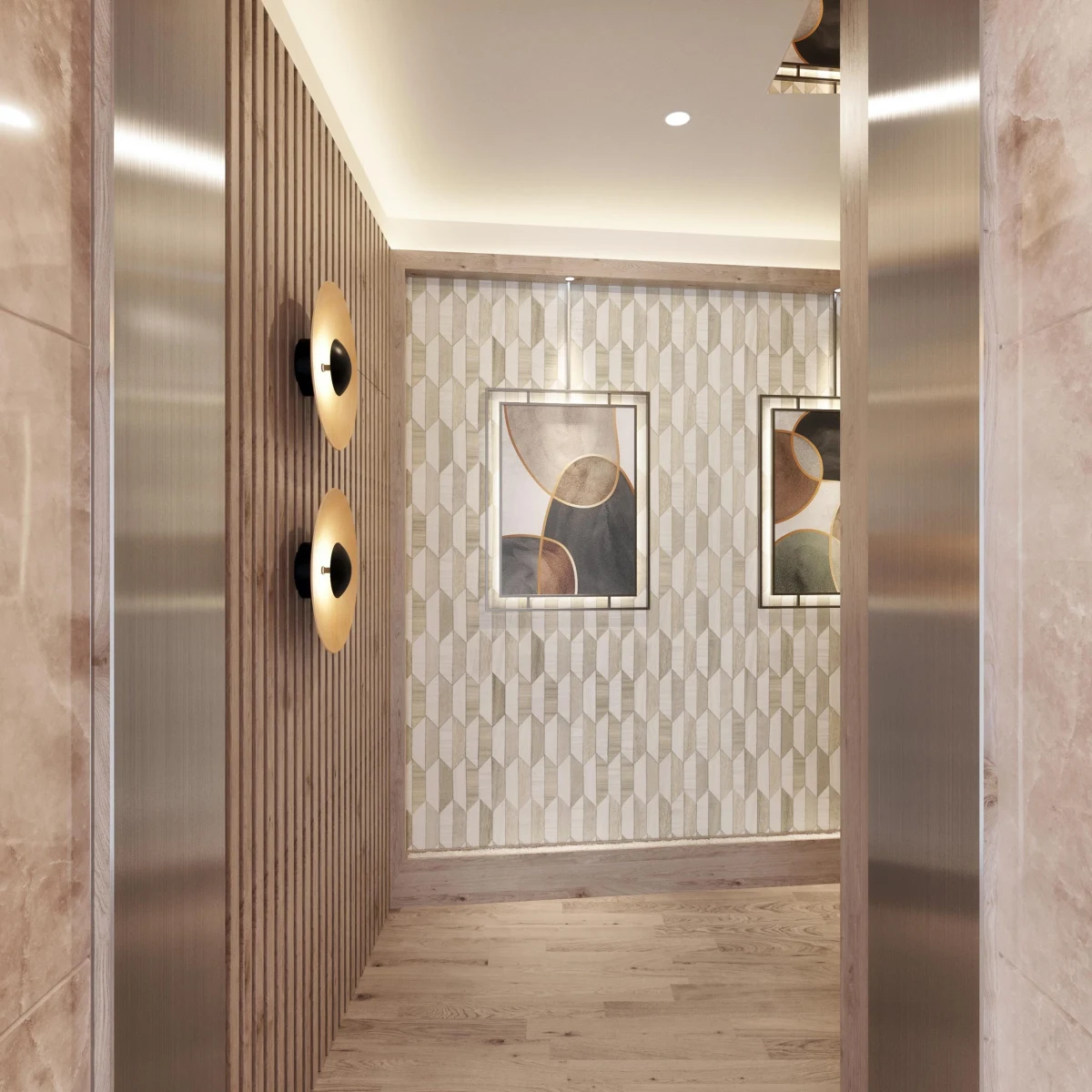 Portal Pintor Oliva 02 Pintor Oliva entrance hall renovation with timber and stone finishes