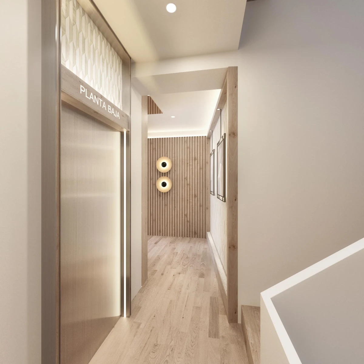 Portal Pintor Oliva 04 Pintor Oliva entrance hall renovation with timber and stone finishes