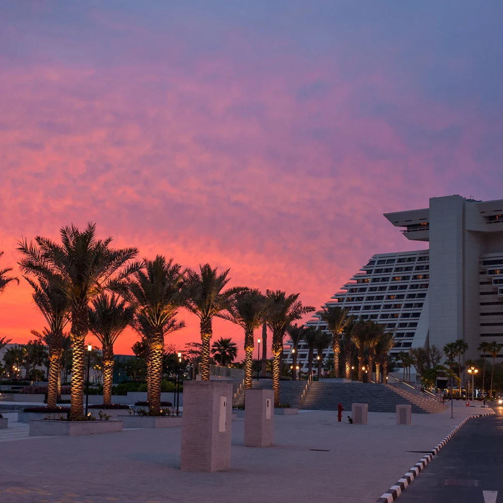 Sheraton Doha hotel exterior at night