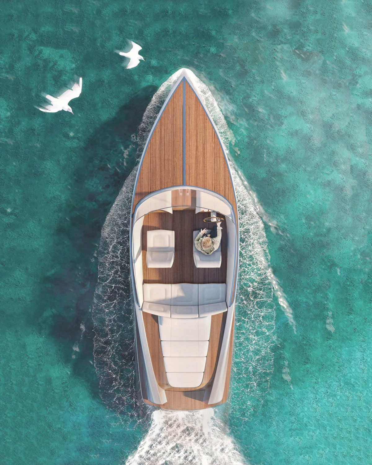 Overhead view of the Hermès concept boat