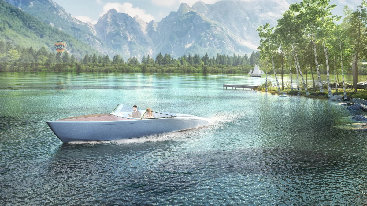 Hermès concept boat on a mountain lake