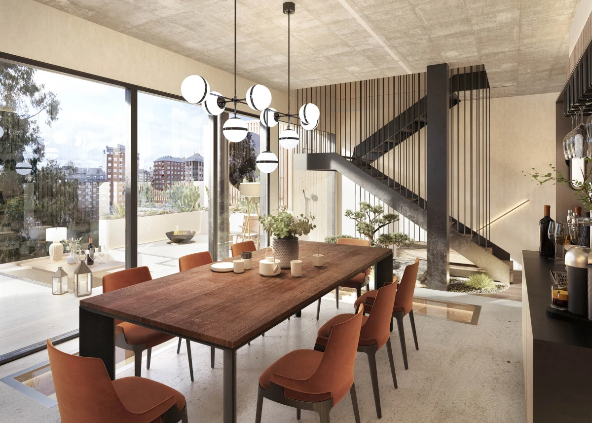 P0_Choco 02 Casa JR dining room with timber table and pendant lighting