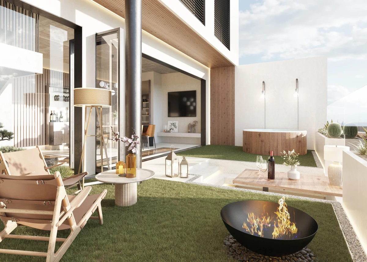 Terraza de Casa JR con piscina y zona de estar