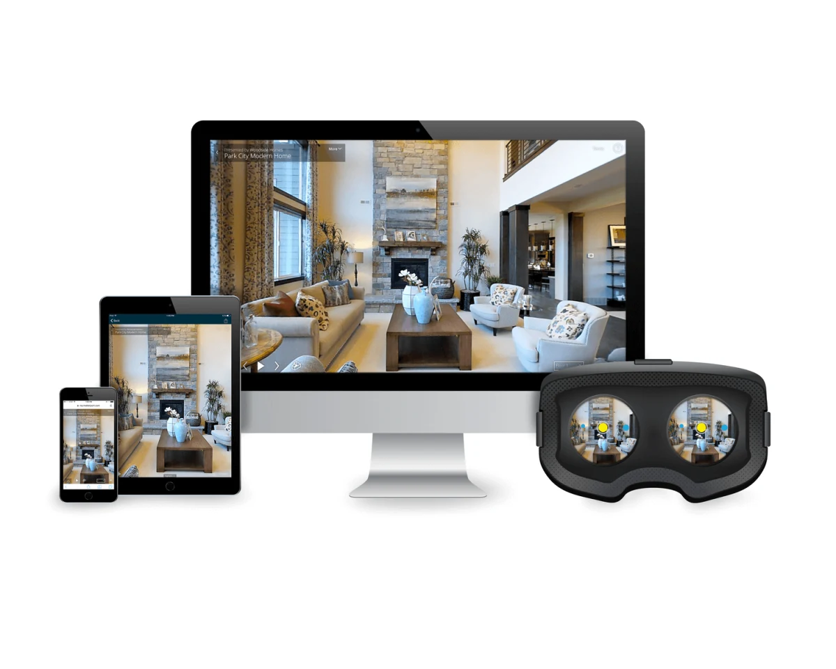 Tour virtual mostrado en ordenador, tableta, móvil y visor de realidad virtual