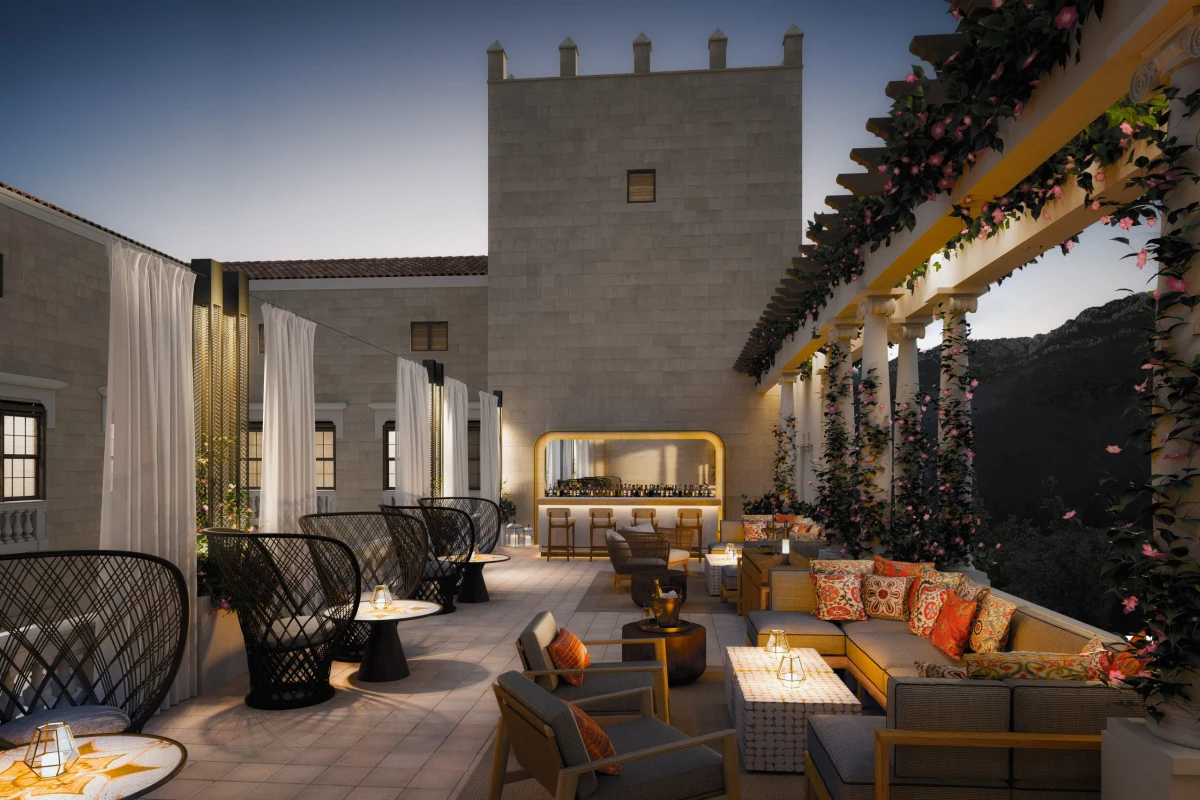 Mallorca Luxury Hotel-interior design-3d visualizations-spain-02 Patio de hotel en Mallorca con zonas de estar