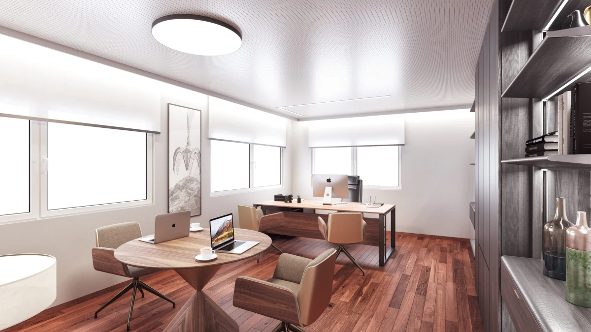Office-FC-Interior design-3d visualization-ponferrada-02 Office FC workspace with timber desks and built-in bookcase