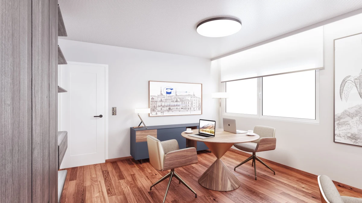 Office-FC-Interior design-3d visualization-ponferrada-03 Office FC workspace with timber desks and built-in bookcase