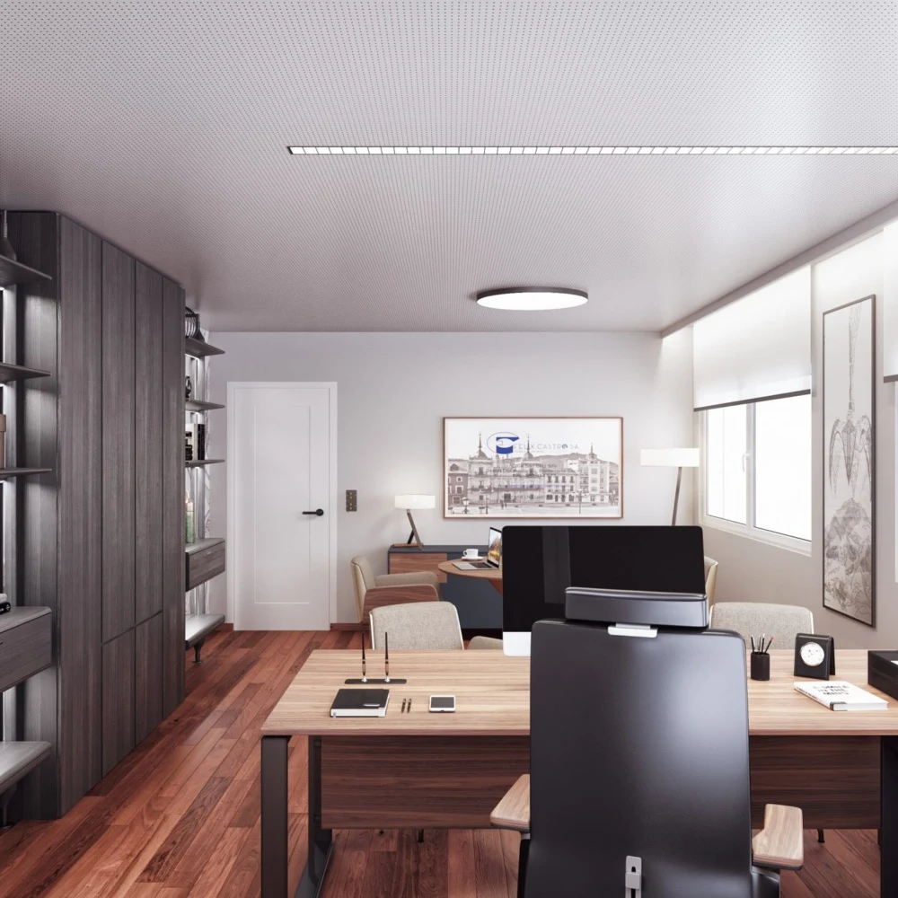 Office FC desk beside large windows