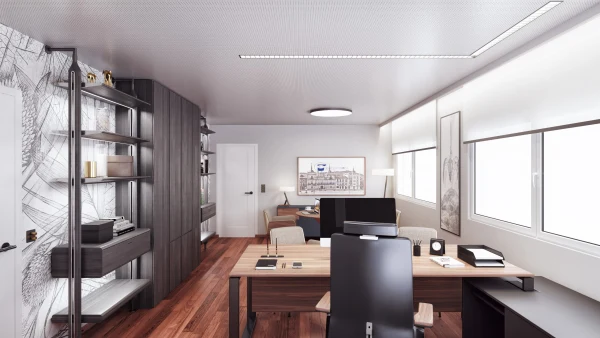 Office FC desk beside large windows