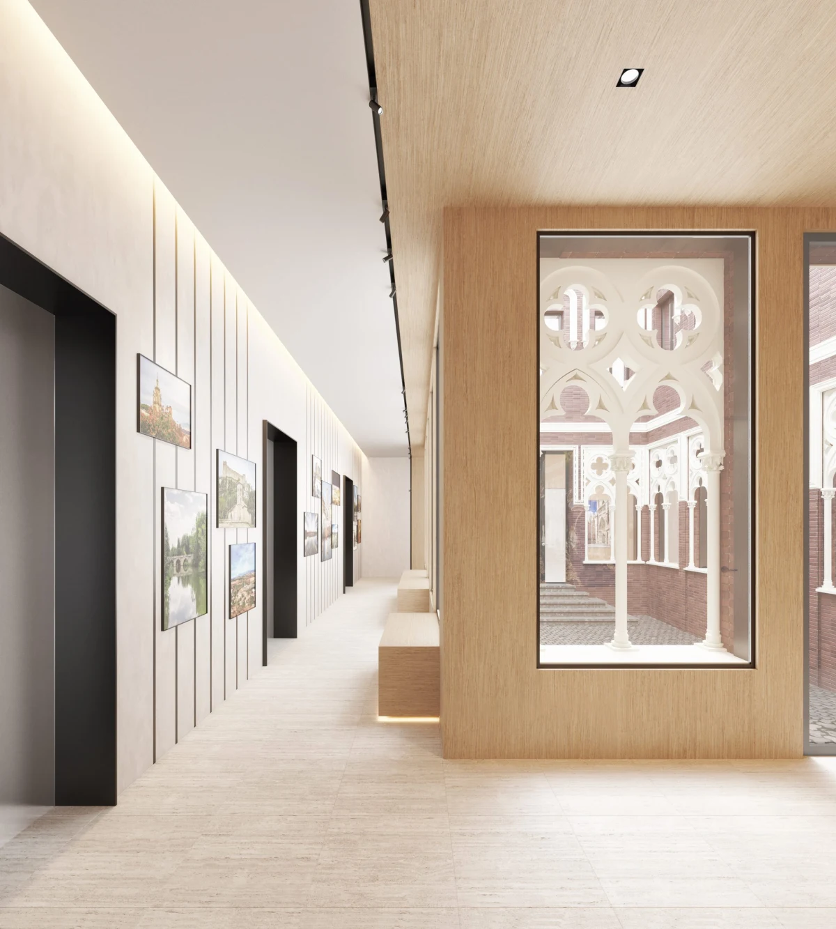 Villandrando exhibition corridor with framed displays