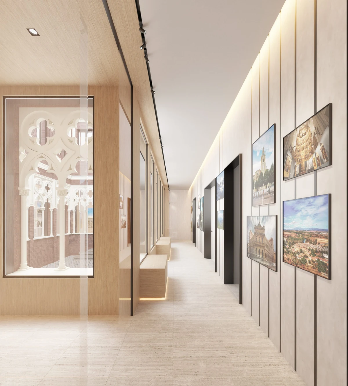 Villandrando exhibition corridor with framed displays