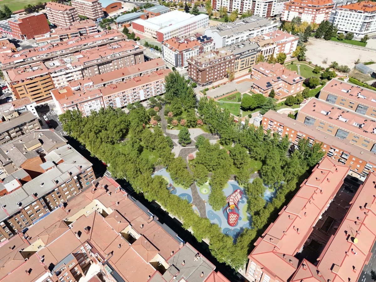 2024.09.27 CAM_WDCA Visualización aérea del parque Virrey Velasco en Palencia