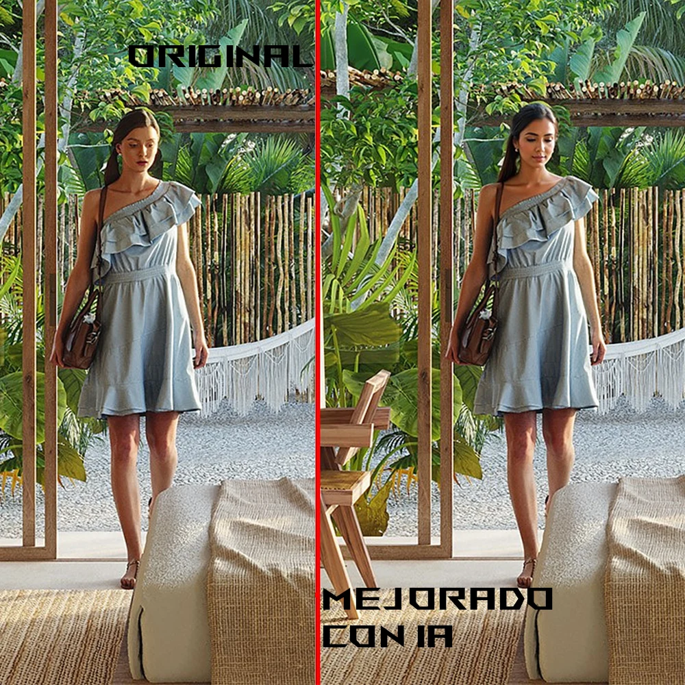 Comparison of original and AI-adjusted people in a rendering
