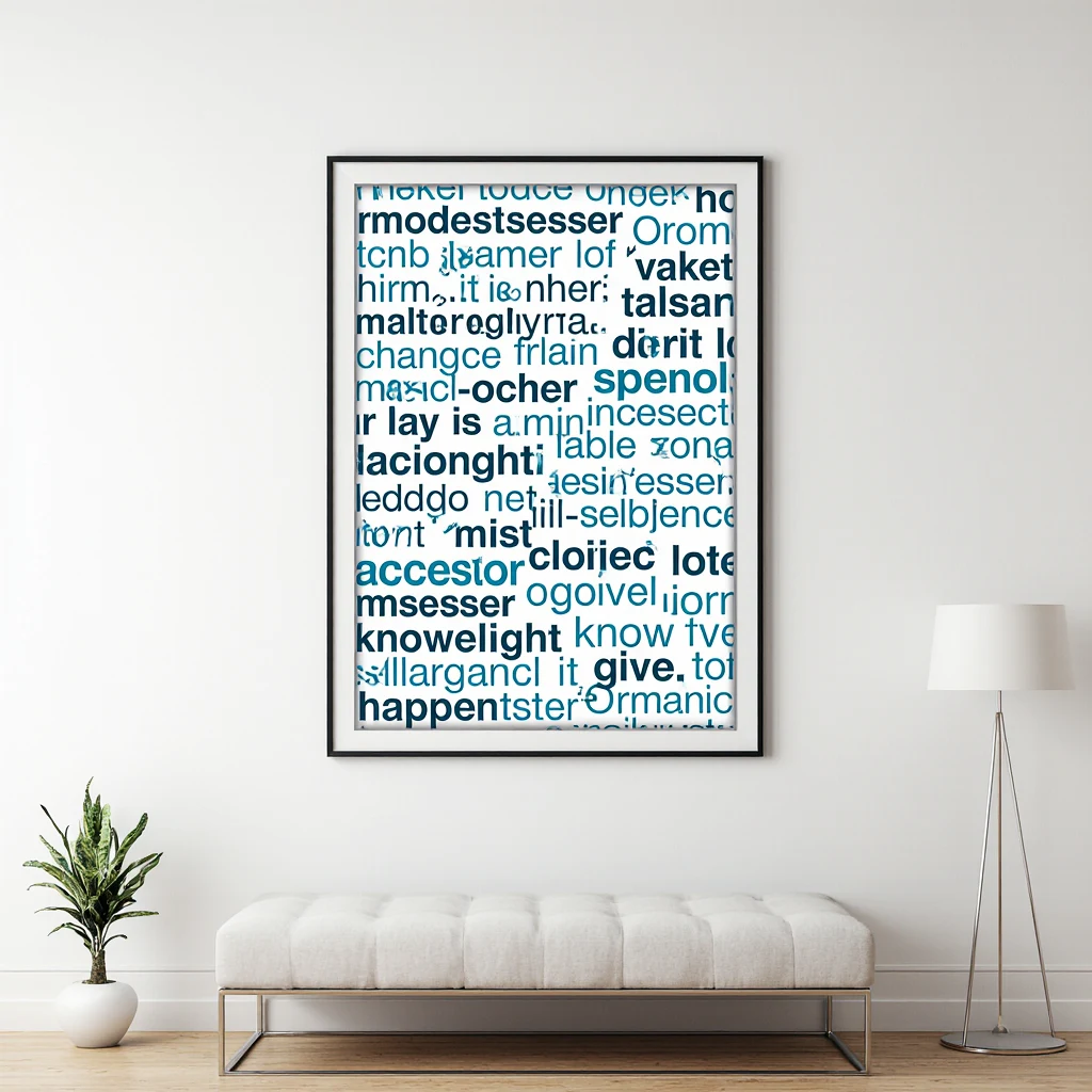Example of distorted lettering generated by AI in a framed poster